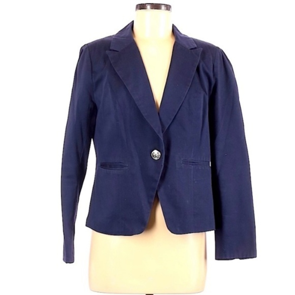 British Khaki M Navy blue one button 100% cotton fully lined career blazer